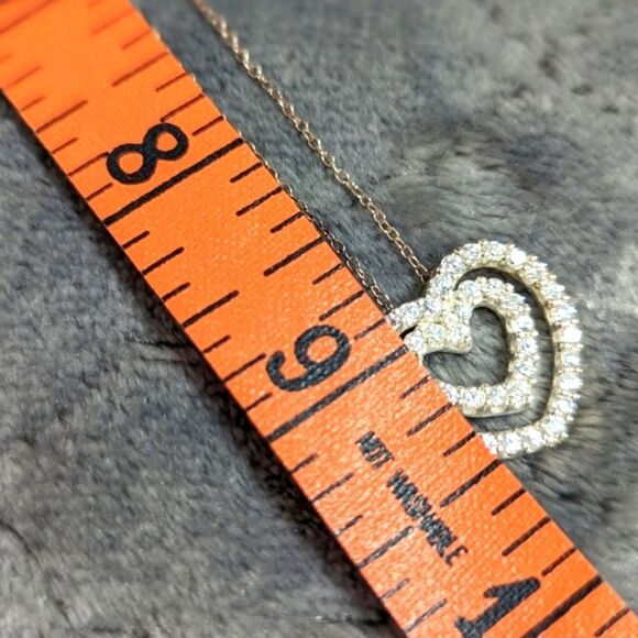 Vintage Sterling Silver & Cubic Zirconia Double Heart Necklace - Picture 13 of 15